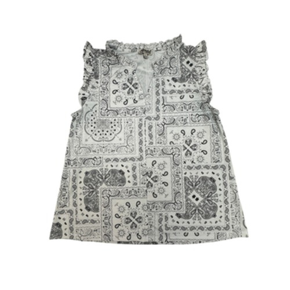 Cowgirl Hardware Tank Top Girls Large White Paisley Bandana Ruffle Western Knit